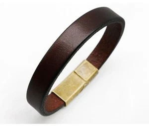 Hip Hop MEN/ Women Boy Brown Genuine Leather Bracelet / Wrist Band Bangle 6-9" - Picture 1 of 5