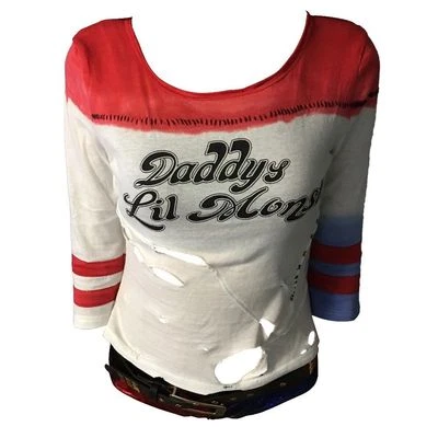 Suicide Squad Harley Quinn T-shirt Daddy's Lil Monster Cosplay Costume With Hole - Image 1 of 4