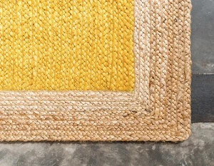 Rug Jute Yellow Dye Handmade Braided Living Room Kitchen Farmhouse Floor Rug - Picture 1 of 7