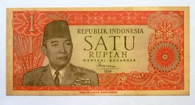 INDONESIA 1 RUPIAH 1964 P-80a SUKARNO DANCER ORIGINAL TONING WATERMARK 'UNC' - Image 1 of 2