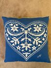 BNWT Jan Constantine Blue Linen ‘Lacy Heart’ Appliqué Embroidered Cushion