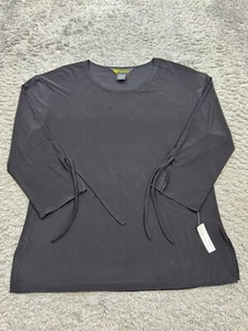 Valentina Top Women Small Black Jersey Ribbon 3/4 Sleeve Slit Side Blouse NWT - Picture 1 of 9