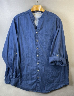 Camisa Caribe Cuello Abierto Para Hombres 3XT Alta Lino Mezcla Algodón Azul Marino Informal Top Foto 1 de 4