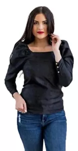 Rachel Parcell Jacquard-Satin-Top mit Puffärmeln Schwarz XS - Bild 1 von 12