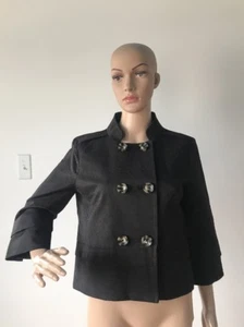 Attention Black Cotton Jacket 3/4 Sleeve Double Breasted Military Lightweight S - Picture 1 of 12