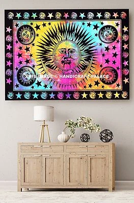 Tapices psicodélicos indios tie & dye hippie grande sol luna colgante de pared tiro Foto 1 de 3