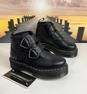 Dr. Martens Devon Heart Platform Boots Size Women’s US Size 6 Black Leather New - Picture 1 of 8