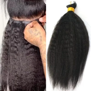 Kinky Straight Tape in Hair Extension Brazilian Human Hair Seamless Skin Weft - Picture 1 of 9