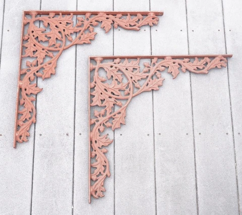 Antique Architectural Salvage Cast Iron Corner Brackets Corbels Floral Red LARGE Cover