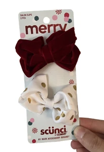 Scunci By Conair Salon Clips 2 Pack Christmas Red Velvet White Gold Polka Dots - Picture 1 of 4
