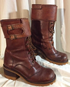 Botas de colección QUALICRAFT para mujer 6B Town&Country de cuero marrón con cordones y hebilla en muy buen estado - Imagen 1 de 10