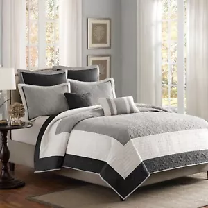 Madison Park 7 Piece Quilt Set with Euro Shams and Throw Pillows King - Picture 1 of 6