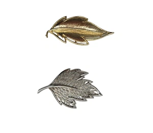 Lot of 2 Vintage Leaf Shaped Brooch Pins 1 Silver Tone 1 Gold Tone Large 2.5 " - Picture 1 of 6