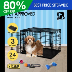 BEASTIE Dog Cage Pet Crate Kennel Cat Foldable Metal Playpen 24" Large - Picture 1 of 12
