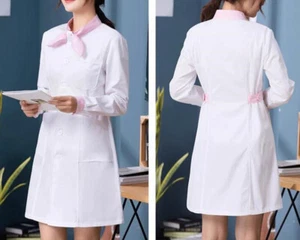 Women Nurse Female Doctor White Dress Beautician Lab Sweet Bow Coat Work Clothes - Picture 1 of 8