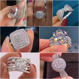 925 Silver Plated Ring Women Gorgeous Cubic Zircon Anniversary Jewelry Sz 6-10 - Bild 1 von 37