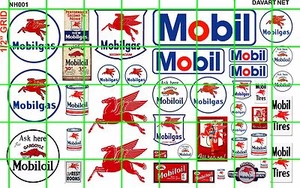 NH001 DAVE'S DECALS 1/2 Set N SCALE GAS/OIL FILLING STATION SIGN MOBIL - Picture 1 of 3