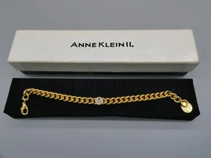 Vintage Anne Klein II Crystal Bezel 7mm Curb Link Bracelet Gold Tone NOS 7.25" - Picture 1 of 15