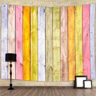 Mid-century Modern Extra Large Tapestry Wall Hanging Wood Brick Photo Background - Image 1 of 4