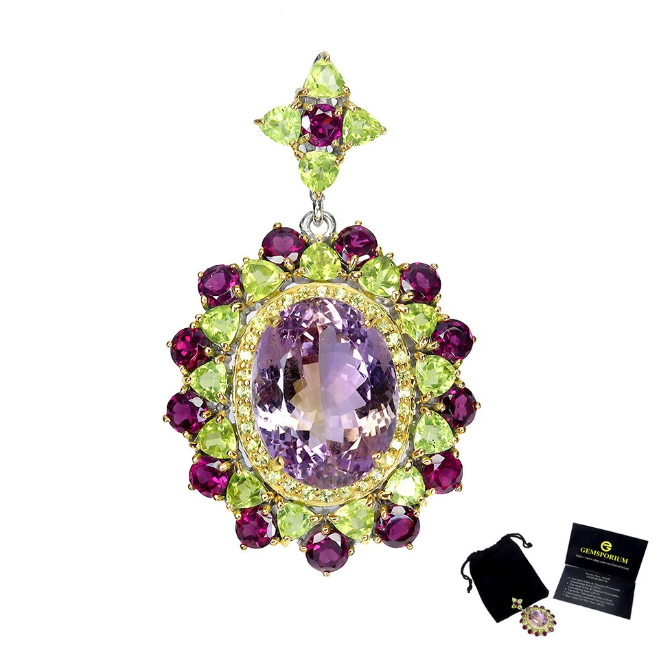 925 Sterling Silber Anhänger Oval Ametrin 43 Karat 22x16mm Peridot Handgemacht - Bild 1 von 4