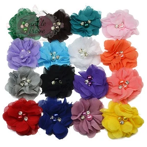 5cm Chiffon Feel Pearly Diamante FabricHair Grips Slides Clips Bridesmaid Bridal - Imagen 1 de 27