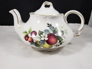 WOOD & SONS Ceramic Teapot  ELLGREAVE FRUIT GOLD TRIM MADE IN  ENGLAND - Picture 1 of 8