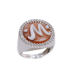 Anello chevalier Argento rodiato cammeo grande iniziale lettera artigianale - Foto 1 di 7