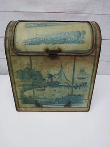 Antiguo molino de viento de té de especias con tapa enrollable caja de lata encimera Country General Store - Imagen 1 de 11