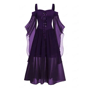 Women Medieval Renaissance Maxi Dress Witch Princess Cosplay Costume Clubwear - Picture 1 of 35