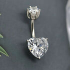 Sterling Silver Love Heart CZ Crystal Belly Button Navel Ring Piercing A4125