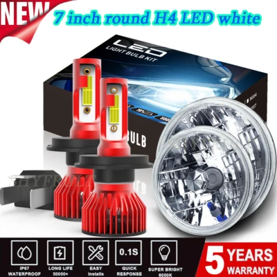 White 7 Inch Glass LED Headlights high low beam For Ford Maverick 1970-1977 100W Foto 1 de 4