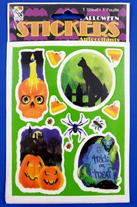 Vintage NOS Paper Magic Group Halloween Color Clings Stickers Black Cat Skull - Picture 1 of 3