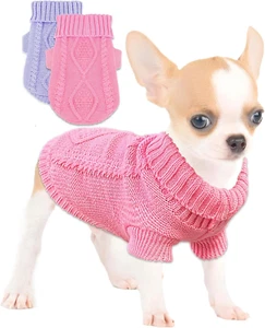 2 Pieces Chihuahua Sweater Dog Sweater for Small Dogs Winter Warm Dog Knitted Sw - Picture 1 of 12