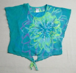 Girls Kids *JUSTICE* Short Sleeve Sheer Embellished Tank Top Shirt Size 8 Floral - Picture 1 of 8
