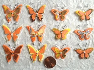 12 Butterflies butterfly moth Mulberry Paper Batik Handmade brown orange yellow - Picture 1 of 9