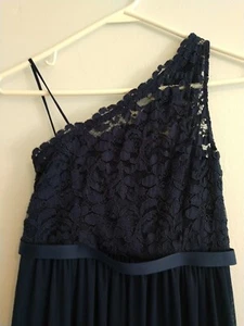 GIRLS 10 DAVID'S BRIDAL JUNIOR BRIDESMAID DRESS MARINE ONE SHOULDER DB STUDIO - Picture 1 of 7
