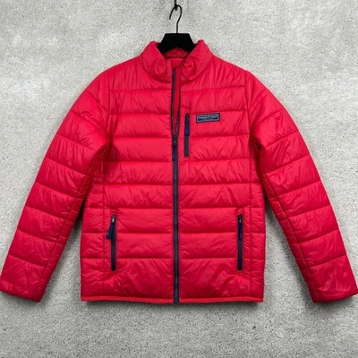 Casaco acolchoado Vineyard Vines masculino tamanho grande vermelho desempenho isolado zíper completo - Imagem 1 de 4