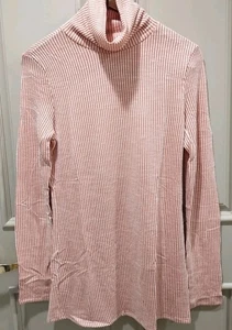 Lock & Love Red White Pinstripe Slim Fitted Thin Turtleneck Ribbed Shirt XL NEW - Picture 1 of 6