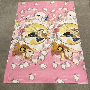 Vintage Disney Beauty & The Beast Sheet Twin Flat 90s Princess USA Cotton Fabric - Picture 1 of 11