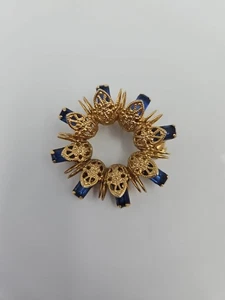 Vintage Brosche Anstecknadel goldfarben filigran blau Strass Kreis - Bild 1 von 3