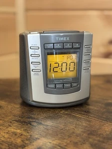 Timex T300T Digital AM/FM Clock Radio with Nature Sounds Silver Gray Tested Used - Picture 1 of 10