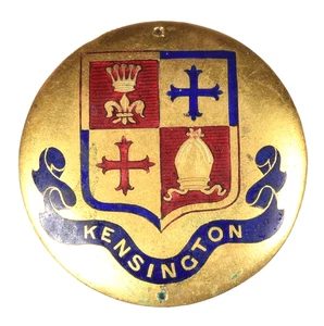 Antique Historic Crest Arms Of Kensington London Gilt Enamel Plaque Emblem Badge - Picture 1 of 2