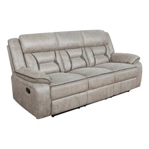 Pemberly Row Faux Leather Upholstered Tufted Back Motion Sofa Taupe - Picture 1 of 7