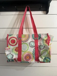 Thirty One 31 Organizing Utility Tote Zip Top Beach Multi Pockets Paisley Pink - Picture 1 of 4