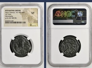 Antike byzantinische Maurice Tiberius NGC bewertet VF 582-602AD Follis echte Münze - Bild 1 von 11