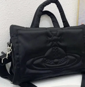 Bolso Bandolera Vivienne Westwood Nylon Negro Cartera con Logo Se Ajusta a Talla A4 - Imagen 1 de 12