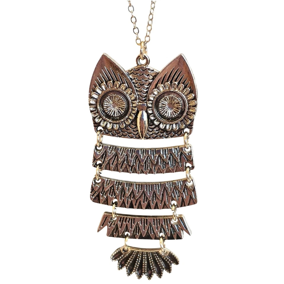 Collar Colgante Búho Tono Plata 24" Cadena Boho Joyería Regalo Pájaro Naturaleza Barro Foto 1 de 4