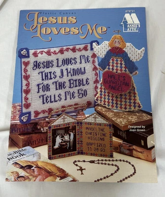 Annie’s Attic Plastic Canvas #879731 - “Jesus Loves Me” Pattern Book Bible Cover - Imagem 1 de 4
