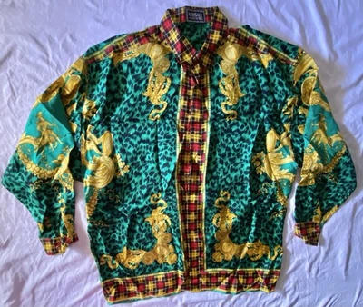 Camisa De Colección Versace Clásica V2 Seda Años 90 Barroca Griega Querubines L/XL Usada Foto 1 de 4