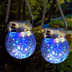 Outdoor Hanging Solar Lights, 2 Pack 30 LED Solar Cracked Glass Ball Lanterns... - Picture 1 of 7
